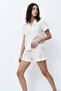 Women's Multi-Colored Floral Patterned Muslin Short Sleeve Buttoned Ruffle Shorts Pajamas Set - 5
