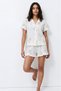 Women's Multi-Colored Floral Patterned Muslin Short Sleeve Buttoned Ruffle Shorts Pajamas Set - 3