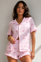 Women's Pink Single Jersey Buttoned Shirt and Shorts Pajama Set - 2
