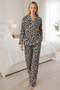 Women's Leopard Patterned Comfortable Fit Pajama Set - 5