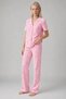 Women's Pink Plaid Bow Patterned Short Sleeve Buttoned Long Leg Pajama Set - 4