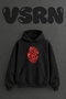 Heart Hand Design Pre-Printed Oversize Black Hooded Sweatshirt