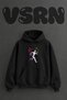 Kosan Kadin_1 Design Pre-Printed Oversize Black Hooded Sweatshirt