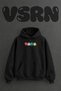 Muzik Pena Design Pre-Printed Oversize Black Hooded Sweatshirt