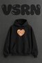 Heart Pizza Design Pre-Printed Oversize Black Hooded Sweatshirt