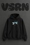 Colorful Dragonfly Design Pre-Printed Oversize Black Hooded Sweatshirt