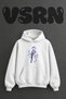 Blue Kus Design Front Printed Oversize White Hooded Sweatshirt