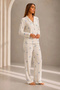Women's White Front Buttoned Long Sleeve Bottom Top Pajama Set - 4
