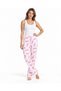 Women's White Strappy Striped Blouse and Patterned Bottom Pajama Set - 5