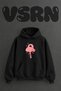 Flamingo Illustration Design Pre-Printed Oversize Black Hooded Sweatshirt
