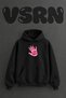 Pink Handprint Design Pre-Printed Oversize Black Hooded Sweatshirt