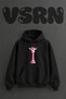 Pink Giraffe Design Pre-Printed Oversize Black Hooded Sweatshirt