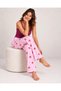 Women's Burgundy Strappy Striped Blouse and Patterned Bottom Pajama Set - 3