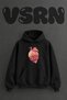 Fast Food Heart Design Pre-Printed Oversize Black Hooded Sweatshirt