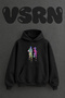 Colorful Runners Design Pre-Printed Oversize Black Hooded Sweatshirt