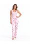 Women's Pink Strappy Striped Blouse and Patterned Bottom Pajama Set