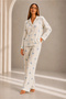 Women's White Front Buttoned Long Sleeve Bottom Top Pajama Set