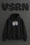 Accordion Design Pre-Printed Oversize Black Hooded Sweatshirt