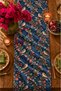 Midnight Garden Bird & Flower Patterned Navy Blue Decorative Table Runner |   Vintage Botanical Stylish Tableware Decor - 7