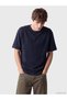 Peak New Season Navy Blue Crew Neck Combed Cotton Men's T-Shirt