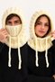 Unisex Hooded Balaclava Beanie Neck Gaiter 2 Different Usage Mouth Protection Lace-Up Winter Scarf Ivory - 4