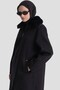 Fur Collar Stitched Coat Black