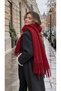 Red Shiny Glittery Tasseled Puff Thick Women's Scarf Shawl 45X180 cm - 3