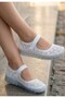 Sina White Genuine Leather Velcro Ballerina Shoes - 2