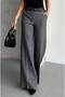 Women's Gray Herringbone Patterned High Waist Palazzo Wide Leg Fabric Trousers - 6