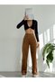 Women's High-Waist Velvet Baggy Pants with Topstitch - 3