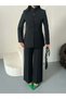 Stand-Up Collar Button-Detail Jacket and Pants Set - 2