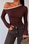 Women's Collar Detailed One-Shoulder Open Long Sleeve Sandy Blouse - 2