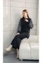 Crew Neck Sleeves Silk Cupra Snap Fastener Side Slit Tunic and Skirt Mercerized Fabric Two-Piece Set