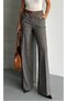 Women's Brown Herringbone Patterned High Waist Palazzo Wide Leg Fabric Trousers