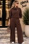 Şans Li̇fe Women's Collar and Cuff Snap Detail Pleated Pants and Top Two-Piece Set