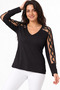 Women's Black Sleeves Sequined Blouse - 3