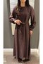 Women's 3D Embroidered Abaya Dress Double Set - Beaded Embroidered 3D Belted 2-Piece Set Abaya Set - 6