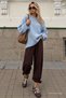 Baby Blue Crew Neck Oversize Long Women's Knitwear Sweater Mg2890