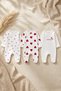 Baby Girl 100% Cotton 3-Piece Heart Patterned Footed Romper Set - Antiallergic Soft Texture - 7
