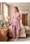 New Season Powder Jacquard Shawl Collar Winter Buttoned Design Long Sleeve Maternity Pajama Set 3-Piece Set - 3
