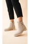 Low Heel Zippered Women's Bootie with Stripe and Buckle Detail - 2