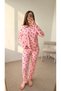 Crew Neck Cherry Patterned Suede Pajama Set - Pink - 4