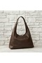 Leather Casual Model Ring Charm Zippered Women's Shoulder Bag Brown - 2