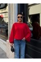 Women's Red Boat Neck Bat Sleeve Oversize Modal Blouse - 3