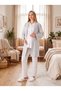 New Season Ecru Jacquard Shawl Collar Winter Button Detailed Design Long Sleeve Maternity Pajama Set 3-Piece Set - 2