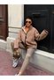 Women's Brown Zippered Oversize Plush Sweatshirt - 3
