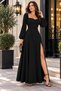 Timeless Elegance – Women's Sweetheart Neckline Long Sleeve Slit Long Crepe Evening Dress - 6