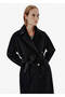 Regular Fit Belt Detail Double Breasted Black Coat - 2