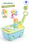 Educational First Pull-Along Car Activity Cart 40 cm – 10 Blocks, 5 Colorful Shape Matches, Mirror, Wheeled Push-Pull Toy 18 Months+ - 4