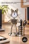 3 Pieces Metal Musician Cat Pen Holder – Desktop Pen Holder with Clock, Pen Holder, Desk Accessory, Office Decorative Organizer